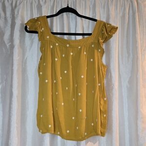 Universal Thread Mustard Blouse with White Floral Accents